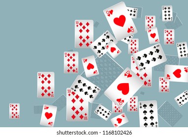 Casino Playing Cards are falling down. Playing Cards rain. Vector illustration