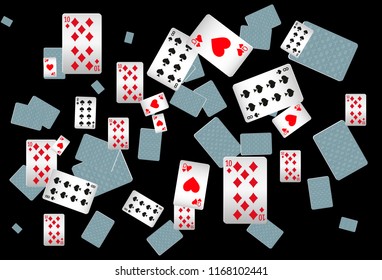 Casino Playing Cards are falling down. Playing Cards rain. Vector illustration
