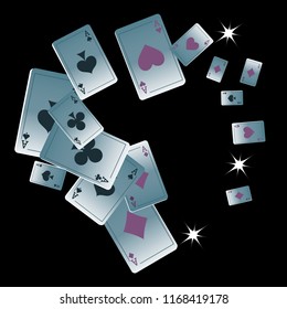 Casino Playing Cards are falling down. Playing Cards rain. Vector illustration