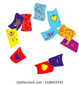 Casino Playing Cards are falling down. Playing Cards rain. Vector illustration