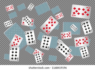 Casino Playing Cards are falling down. Playing Cards rain. Vector illustration