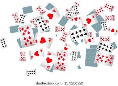 Casino Playing Cards are falling down. Playing Cards rain. Vector illustration