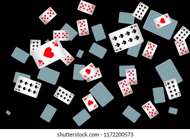 Casino Playing Cards are falling down. Playing Cards rain. Vector illustration