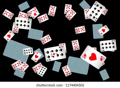 Casino Playing Cards are falling down. Playing Cards rain. Vector illustration