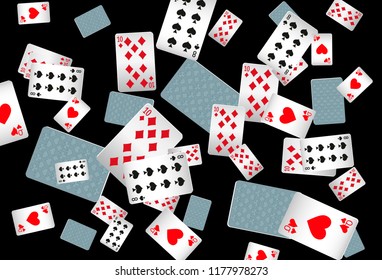 Casino Playing Cards are falling down. Playing Cards rain. Vector illustration