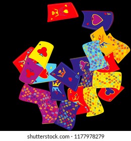 Casino Playing Cards are falling down. Playing Cards rain. Vector illustration