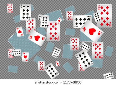 Casino Playing Cards are falling down. Playing Cards rain. Vector illustration