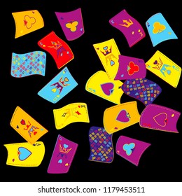 Casino Playing Cards are falling down. Playing Cards rain. Vector illustration