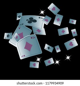 Casino Playing Cards are falling down. Playing Cards rain. Vector illustration