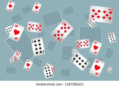 Casino Playing Cards are falling down. Playing Cards rain. Vector illustration