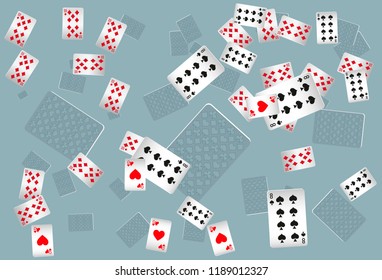 Casino Playing Cards are falling down. Playing Cards rain. Vector illustration
