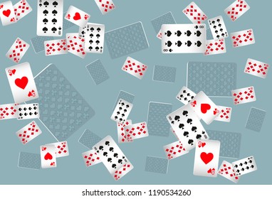 Casino Playing Cards are falling down. Playing Cards rain. Vector illustration