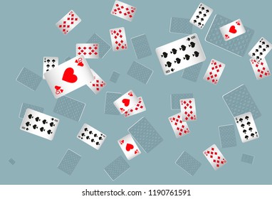 Casino Playing Cards are falling down. Playing Cards rain. Vector illustration