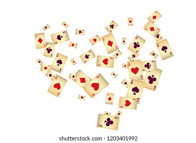 Casino Playing Cards are falling down. Vector illustration in vintage style.