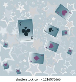 Casino Playing Cards are falling down. Vector illustration in vintage style.