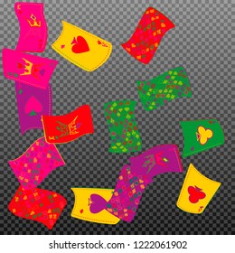 Casino Playing Cards are falling down. Vector illustration in vintage style.