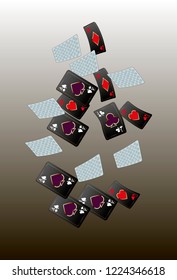 Casino Playing Cards are falling down. Playing Cards rain. Vector illustration