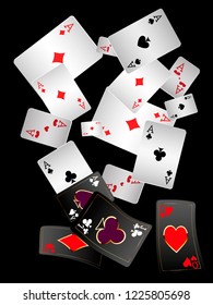 Casino Playing Cards are falling down. Playing Cards rain. Vector illustration