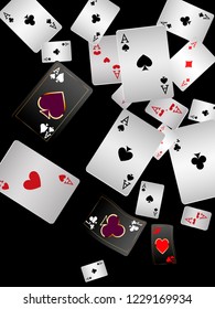 Casino Playing Cards are falling down. Playing Cards rain. Vector illustration
