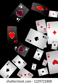 Casino Playing Cards are falling down. Playing Cards rain. Vector illustration