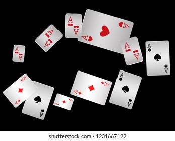 Casino Playing Cards are falling down. Playing Cards rain. Vector illustration