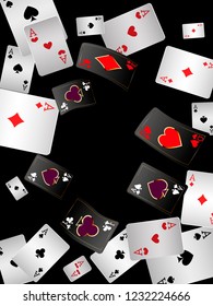 Casino Playing Cards are falling down. Playing Cards rain. Vector illustration