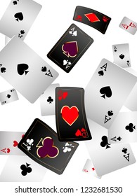 Casino Playing Cards are falling down. Playing Cards rain. Vector illustration