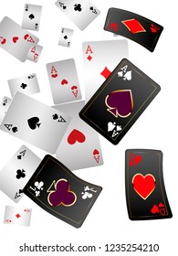 Casino Playing Cards are falling down. Playing Cards rain. Vector illustration