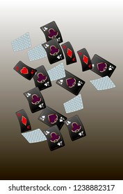 Casino Playing Cards are falling down. Playing Cards rain. Vector illustration
