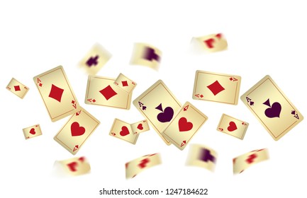 Casino Playing Cards are falling down. Vector illustration in vintage style.