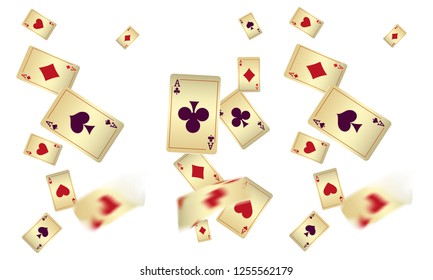 Casino Playing Cards are falling down. Vector illustration in vintage style.