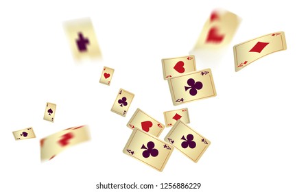 Casino Playing Cards are falling down. Vector illustration in vintage style.