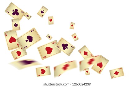 Casino Playing Cards are falling down. Vector illustration in vintage style.