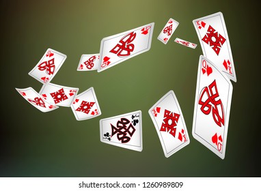 Casino Playing Cards are falling down. Playing Cards rain. Vector illustration in celtic style