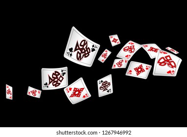 Casino Playing Cards are falling down. Playing Cards rain. Vector illustration in celtic style