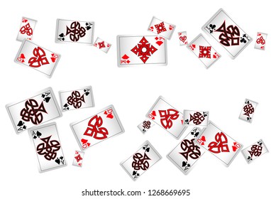 Casino Playing Cards are falling down. Playing Cards rain. Vector illustration in celtic style