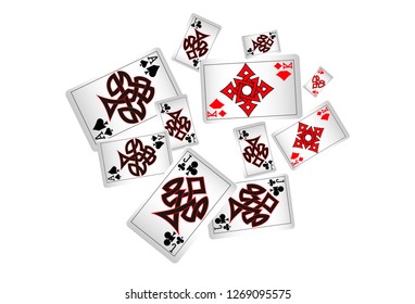 Casino Playing Cards are falling down. Playing Cards rain. Vector illustration in celtic style