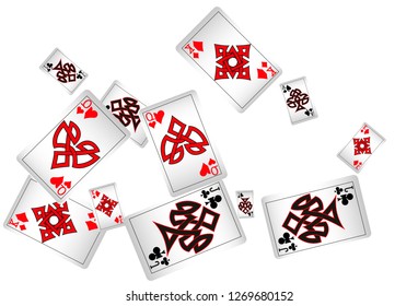Casino Playing Cards are falling down. Playing Cards rain. Vector illustration in celtic style