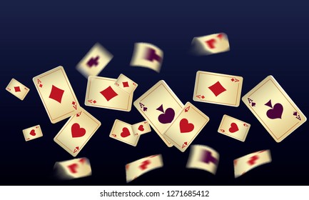 Casino Playing Cards are falling down. Vector illustration in vintage style.