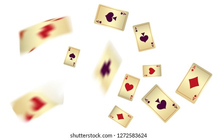 Casino Playing Cards are falling down. Vector illustration in vintage style.