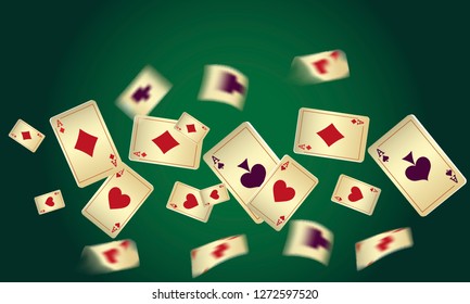 Casino Playing Cards are falling down. Vector illustration in vintage style.