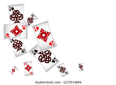 Casino Playing Cards are falling down. Vector illustration in vintage style.