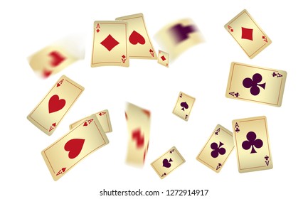 Casino Playing Cards are falling down. Vector illustration in vintage style.