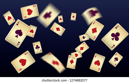 Casino Playing Cards are falling down. Vector illustration in vintage style.