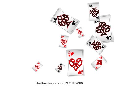 Casino Playing Cards are falling down. Vector illustration in vintage style.