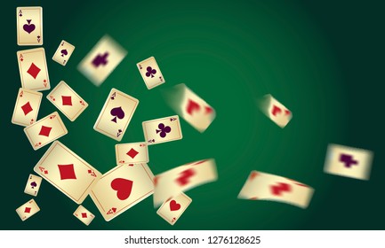 Casino Playing Cards are falling down. Vector illustration in vintage style.