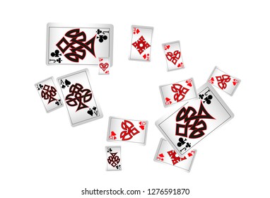 Casino Playing Cards are falling down. Vector illustration in vintage style.