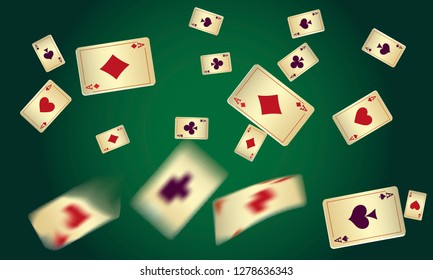 Casino Playing Cards are falling down. Vector illustration in vintage style.