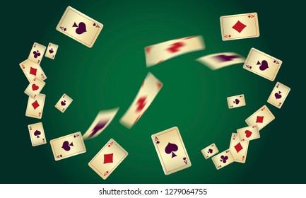 Casino Playing Cards are falling down. Vector illustration in vintage style.