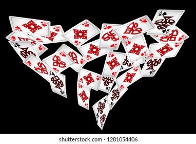 Casino Playing Cards are falling down. Vector illustration in vintage style.